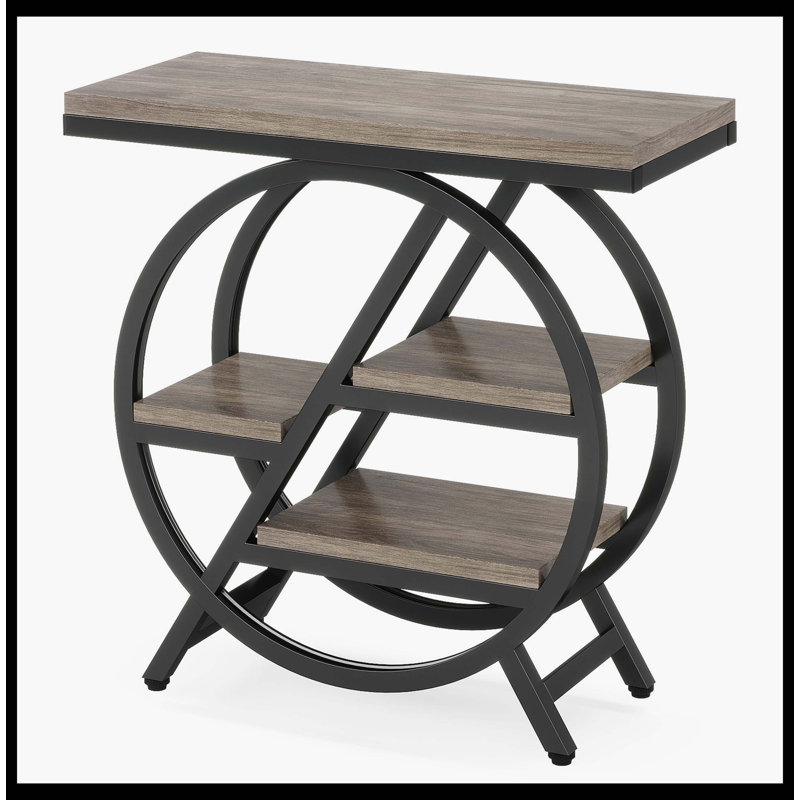Table de bout à 4 niveaux, petite table d'appoint avec tablettes de rangement, Noir, Gris