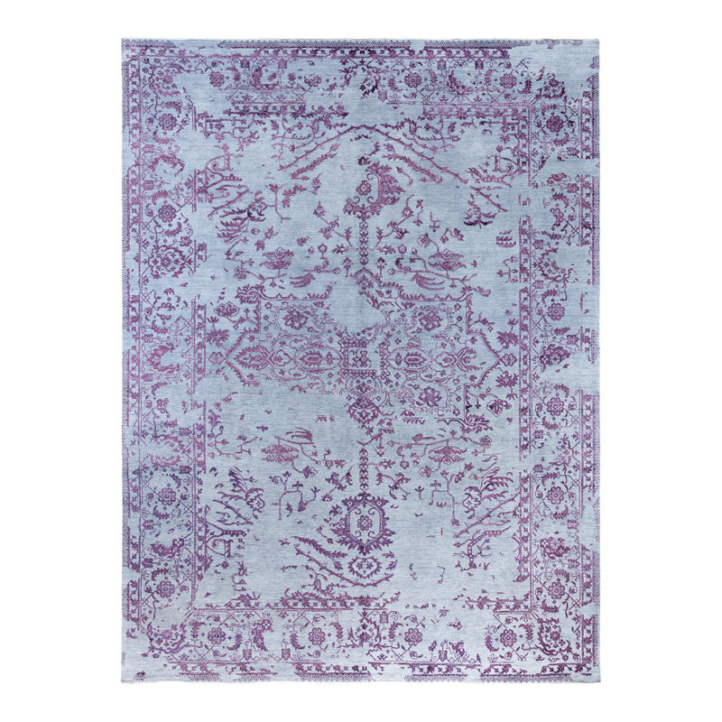 Tapis noué à la main de conception unique Ikat - bleu, 9 pi 1 po x 12 pi 1 po