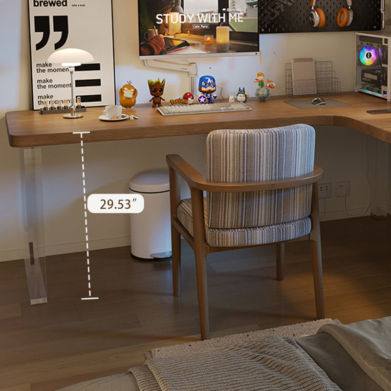 Bureau rectangulaire brun, bois massif transparent et acrylique, H 29,53 po x l 78,74 po x P 47,24 po, Retour à gauche