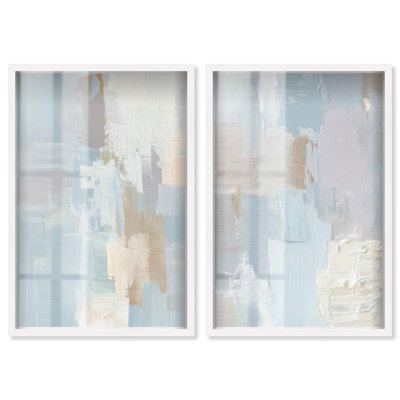 Décoration murale apaisante Serene Abstract Harmony Duo Shadowbox par Art Remedy, cadre blanc, 30 x 45