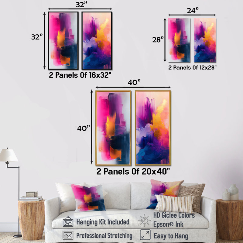 «Gold Ethereal Dream I - Minimalisme», ensemble d'art mural 2 pièces, Toile tendue, H 28 po x l 24 po