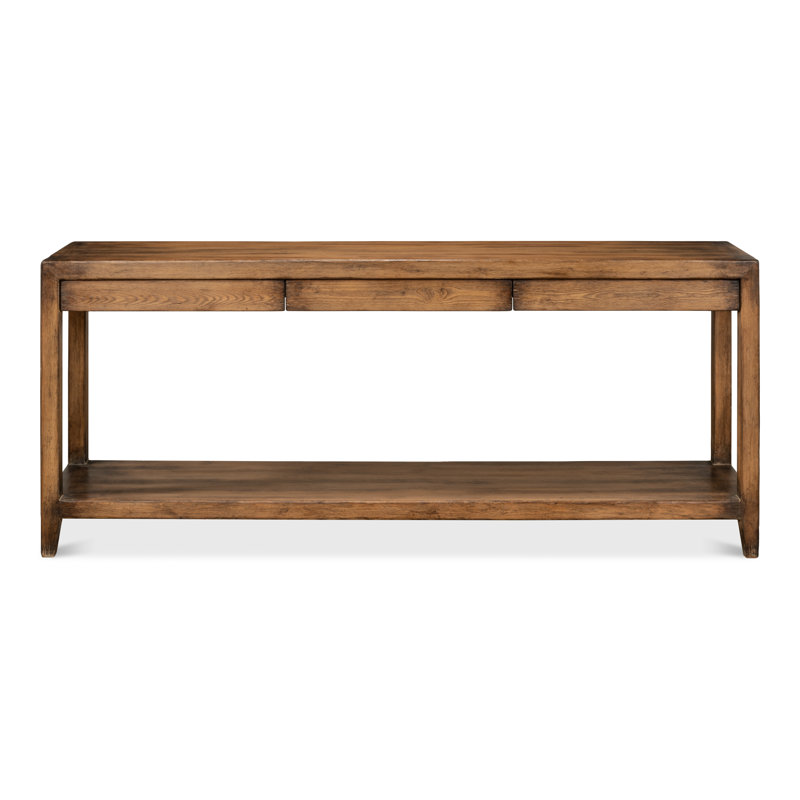 Anton Transitional Brown Pine Wood Console Table with Storage