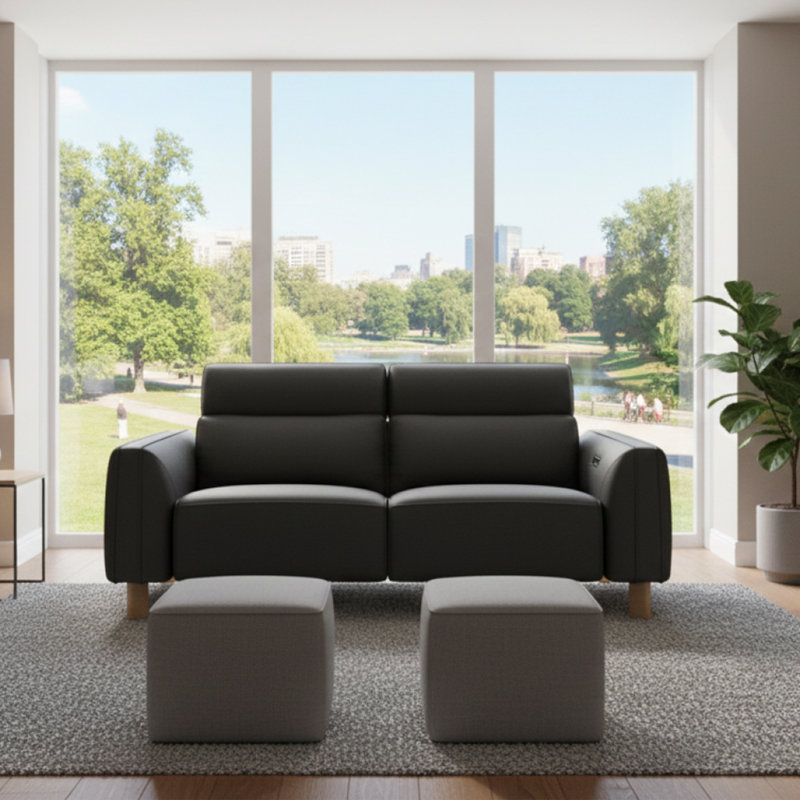Canapé inclinable en cuir Lesley, Noir