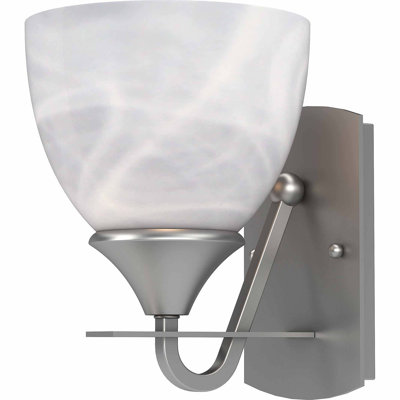 Applique murale ou applique murale en nickel brossé 1 lumière avec abat-jour en verre albâtre Durango