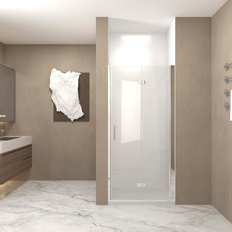 Bifold Shower Door, 1/4"(6Mm) Tempered Glass, Chrome Aluminum Frame, Explosion Proof Film