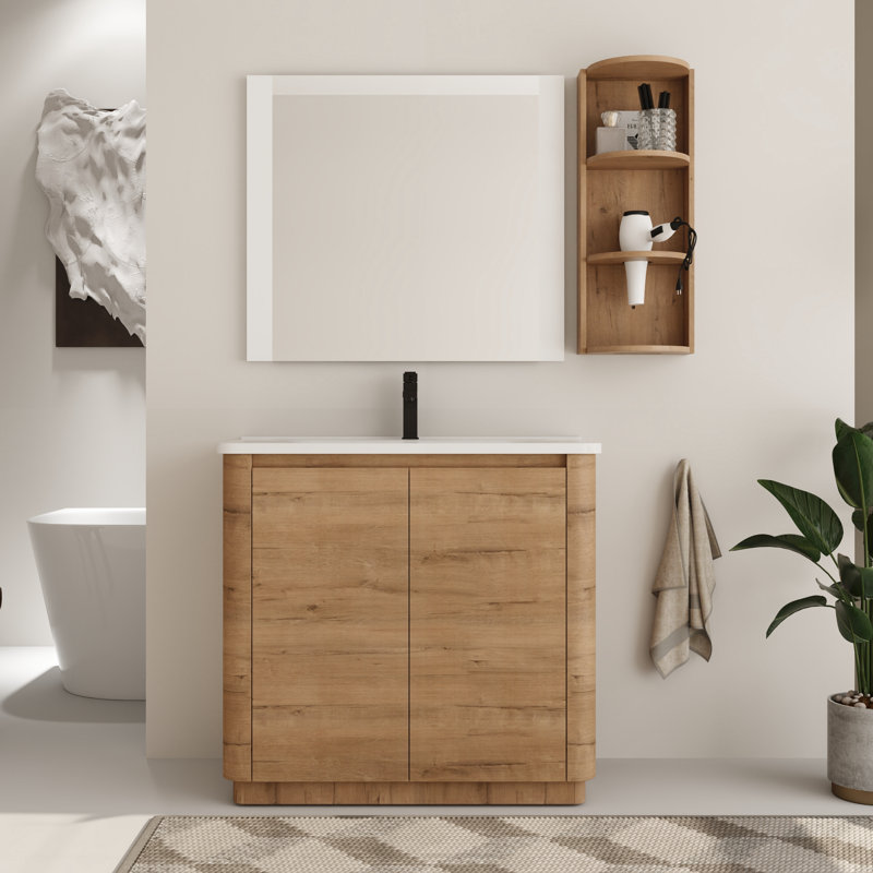 Ensemble de meuble-lavabo simple autoportant avec plateau de meuble-lavabo en céramique et support mural de 12 po Addisin