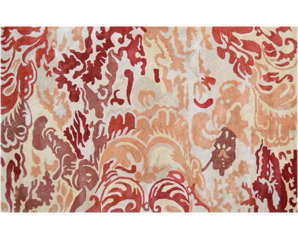 Tapis décoratif en laine Touffeté à la main florale/rouge soie/cuivre, Rectangle de 5 pi x 8 pi