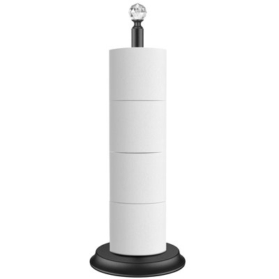 Porte-papier hygiénique autoportant en métal noir avec plateau en cristal, rangement pour salle de bain à 4 rouleaux antirouille