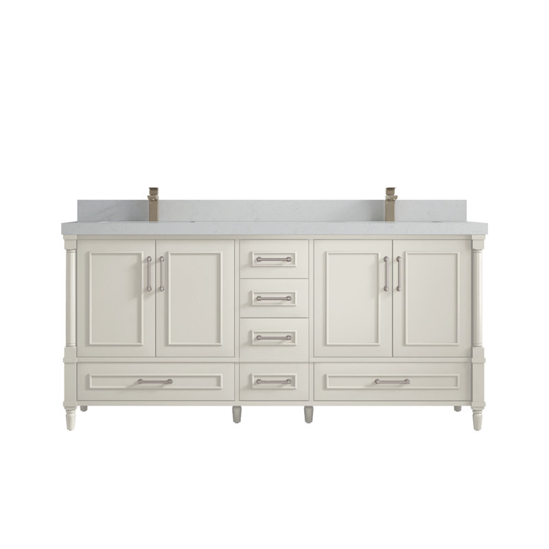 Meuble-lavabo double 72 po avec comptoir Aberdeen, Quartz de Carrare