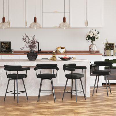 26"H Teddy Fleece Swivel Bar Stools Set Of 4