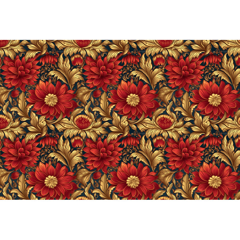 Machine Printed Comforter, Gold/Red Floral, Twin Extra Long Comforter