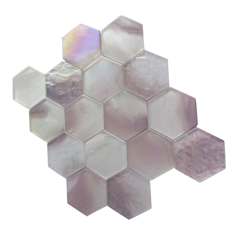 Aurora Glossy 3" x 3" Glass Hexagonal Mosaic Tile, Purple