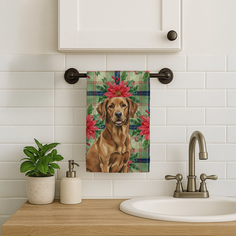 Chesapeake Bay Retriever Christmas PoinsettIas Kitchen Towel, Brown Chesapeake Bay Retriever