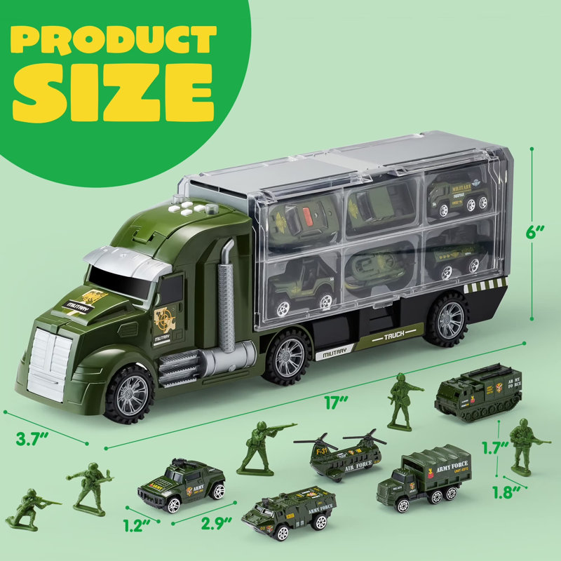 Ensemble de véhicules de jeu 25 en 1 de l'Armée militaire, véhicules avec sons et lumières dans un camion de transport, jouet de voiture à pousser, cadeaux d'anniversaire de Noël pour enfants pour les garçons de 3 4 5 6 ans