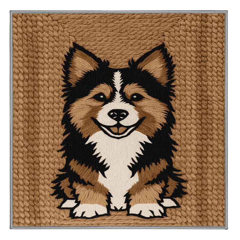 Washable Kishu Ken Dogs Area Rug, Square 4'