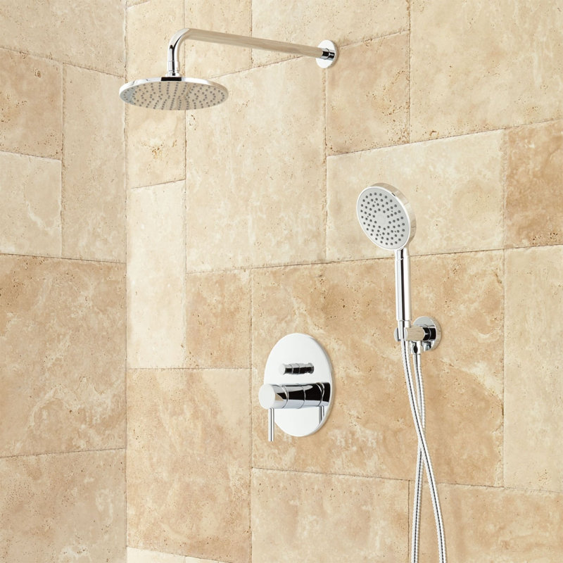 Lattimore Shower System with Rainfall Shower Head and Hand Shower - Rough In Included, Chrome