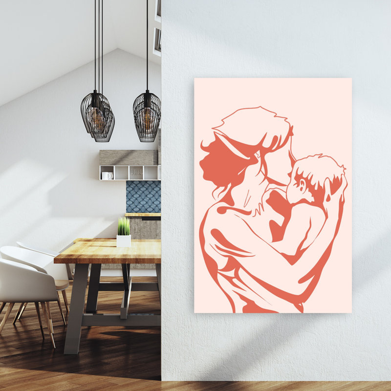 Mère et enfant embrassant un art mural romantique traditionnel, 60" H x 40" W