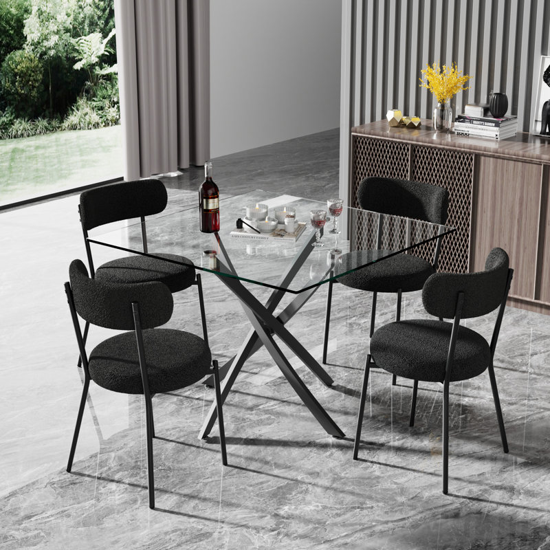 Ensemble de salle à manger en verre, 5, Noir, noir, noir, noir