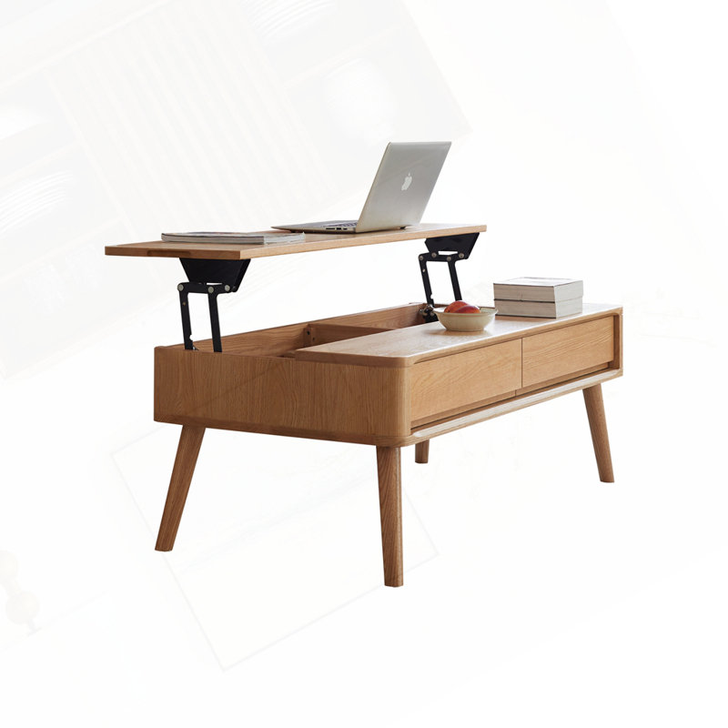 Table basse 100% chêne massif avec tablette de rangement, facile à assembler, 39.37, Bois naturel