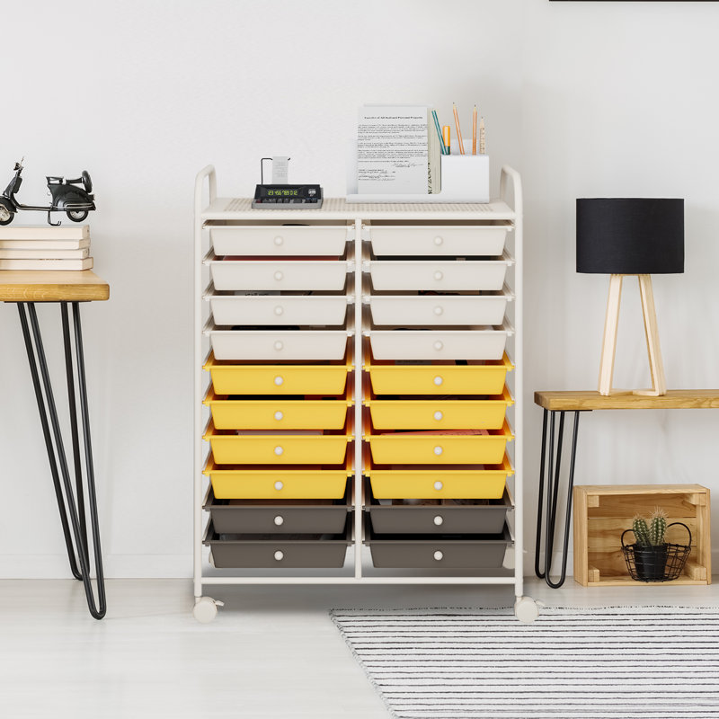 Demitrius 20 Drawer Storage Drawer, Yellow/Brown/White