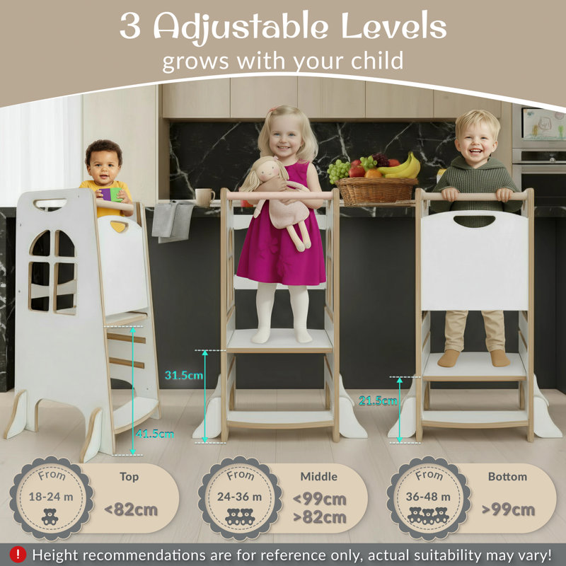 Montessori Learning Tower Wooden With 3 Adjustable Heights