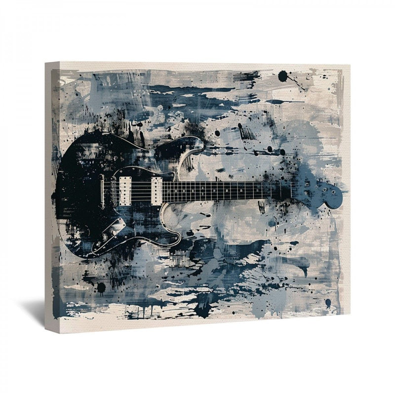 Guitare sur toile, H 11 po x l 14 po x P 3 po