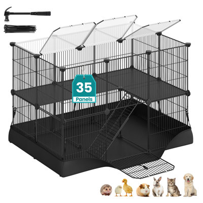 2-Tier Small Animal Cage with Ramp and Waterproof Liner