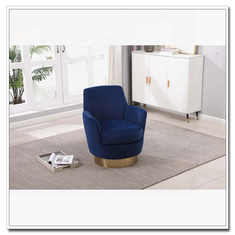 Swivel Barrel Chair with Gold Stainless Steel Base, Navy