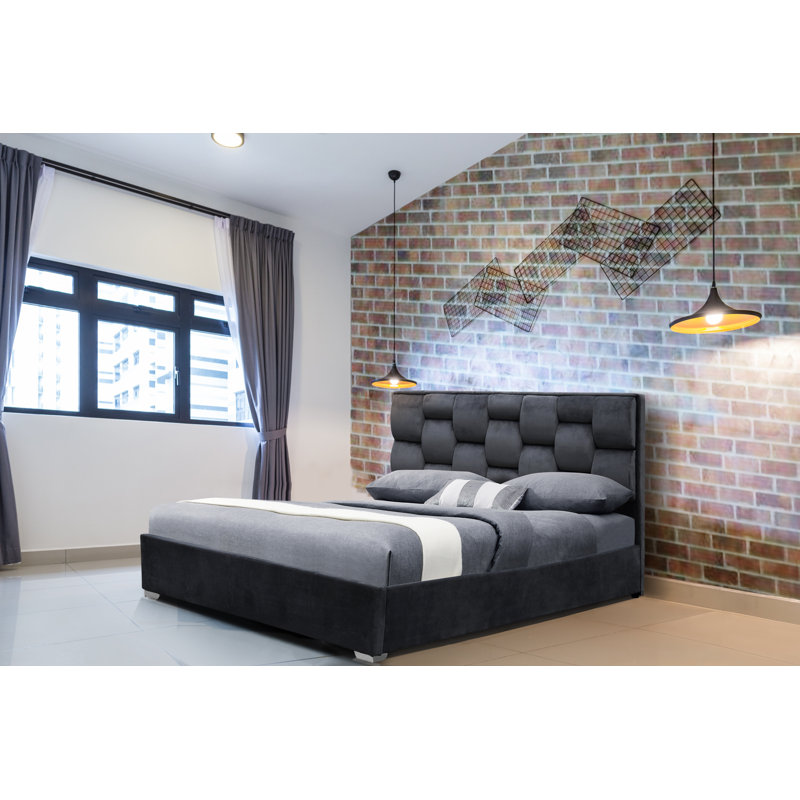 Greco Upholstered Bed, Grey, Kingsize (5')