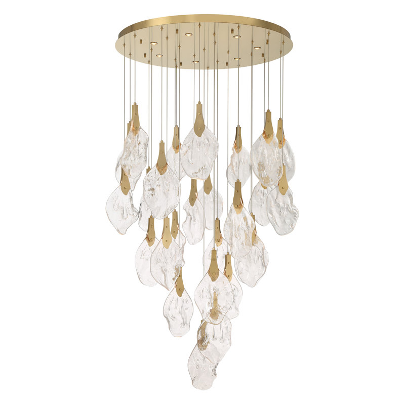 Lustre Jateo, 33 lumières, 40 po, or, verre transparent, Doré