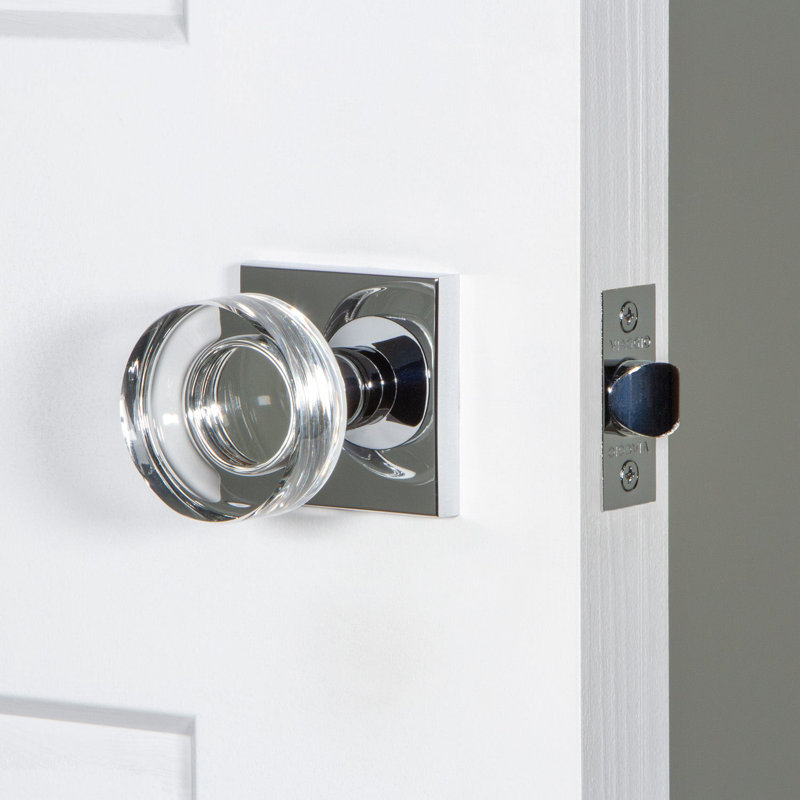 Viaggio Circolo Rosette Privacy (Bed & Bath) With Circolo Crystal Knob, Satin Nickel, Square, 2.375"
