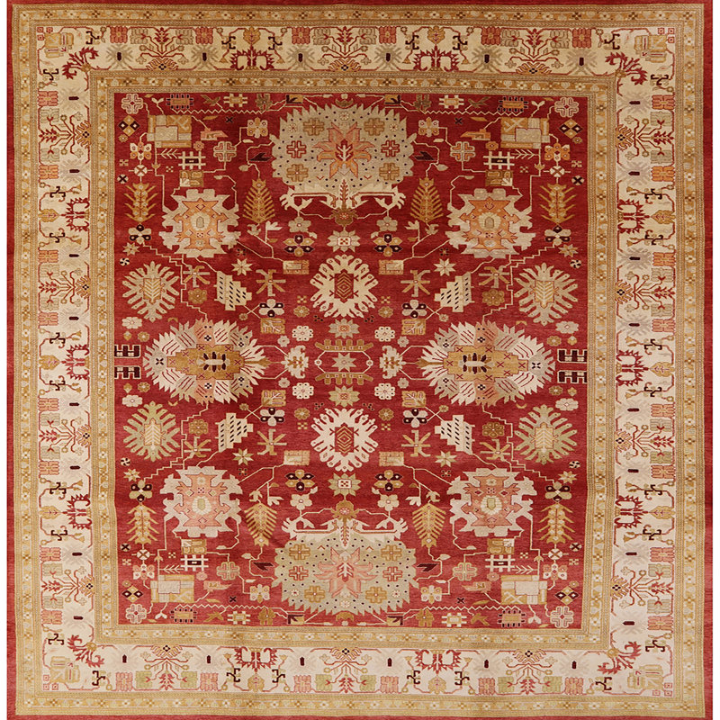 Tapis beige / rouge Cordia, Carré 3 pis