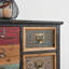 Armoire de rangement rétro avec tiroirs multicolores, 35 po x 33 po, conception en filet métallique, sapin vieilli