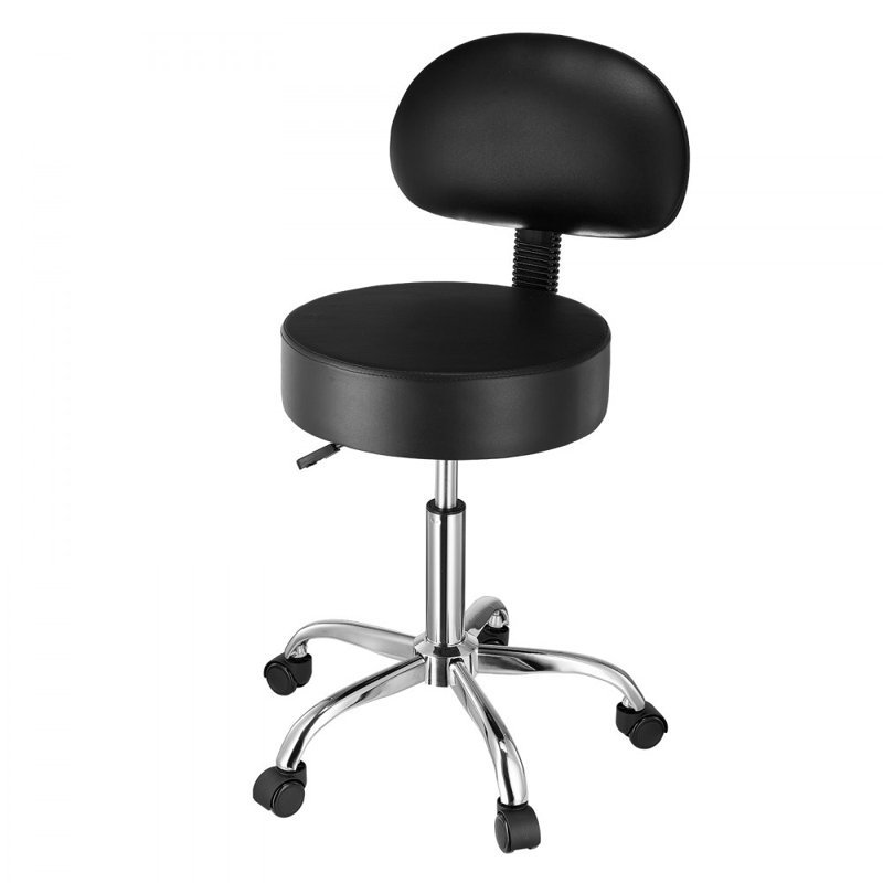 Tabouret à roulettes avec support pour le dos et roulettes, fauteuil à roulettes rondes d'une capacité de poids de 450 lb, tabouret pivotant en cuir de polyuréthane épaissi réglable en hauteur pour les salons, les spas, les massages, les tatouages, 