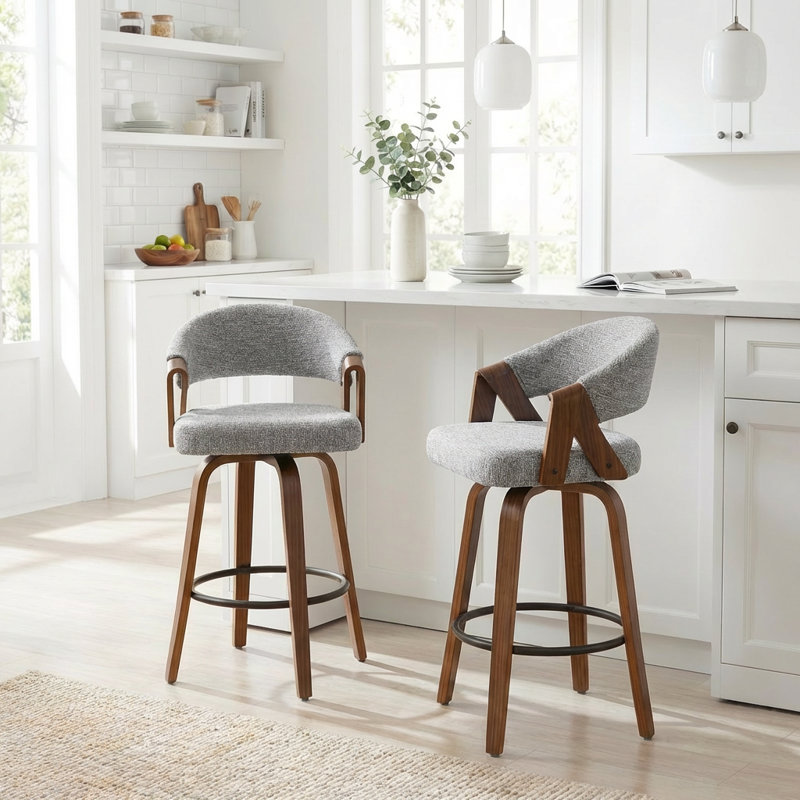 Tabouret de comptoir pivotant rembourré Providence, Gris