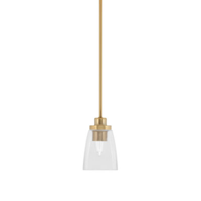 Odyssey Stem Hung Mini Pendant Shown In New Age Brass Finish With 4.5" Clear Bubble Glass