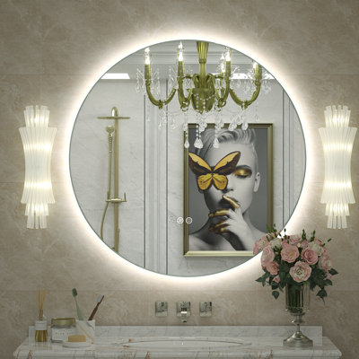 Wayfair Basics® UL Certified LED Anti-Fog Tempered Glass Round Bathroom/Vanity Mirror 