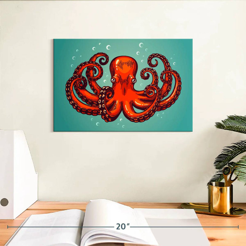 Mighty Red Octopus, 8" H x 12" W