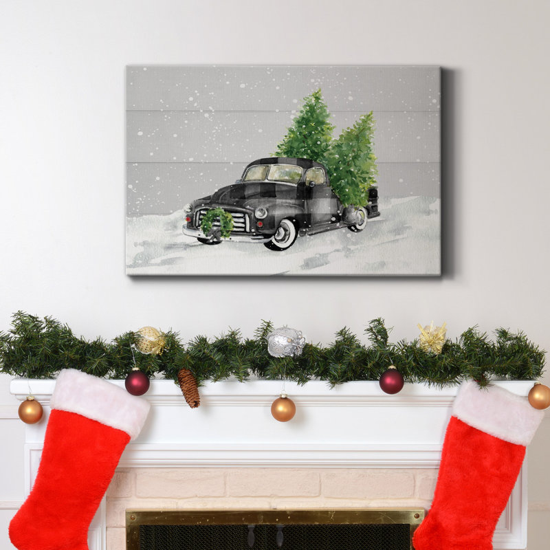 Home for Christmas - Toile tendue avec châssis de qualité supérieure - prête à être accrochée, H 36 po x l 24 po x P 1 po