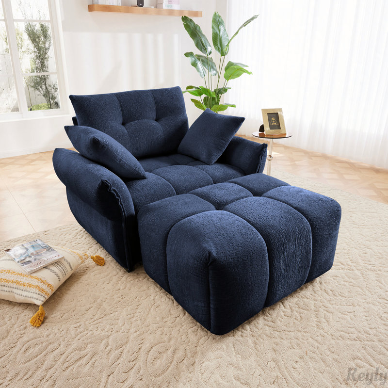 Canapé-lit ergonomique à une place avec repose-pieds, Bleu