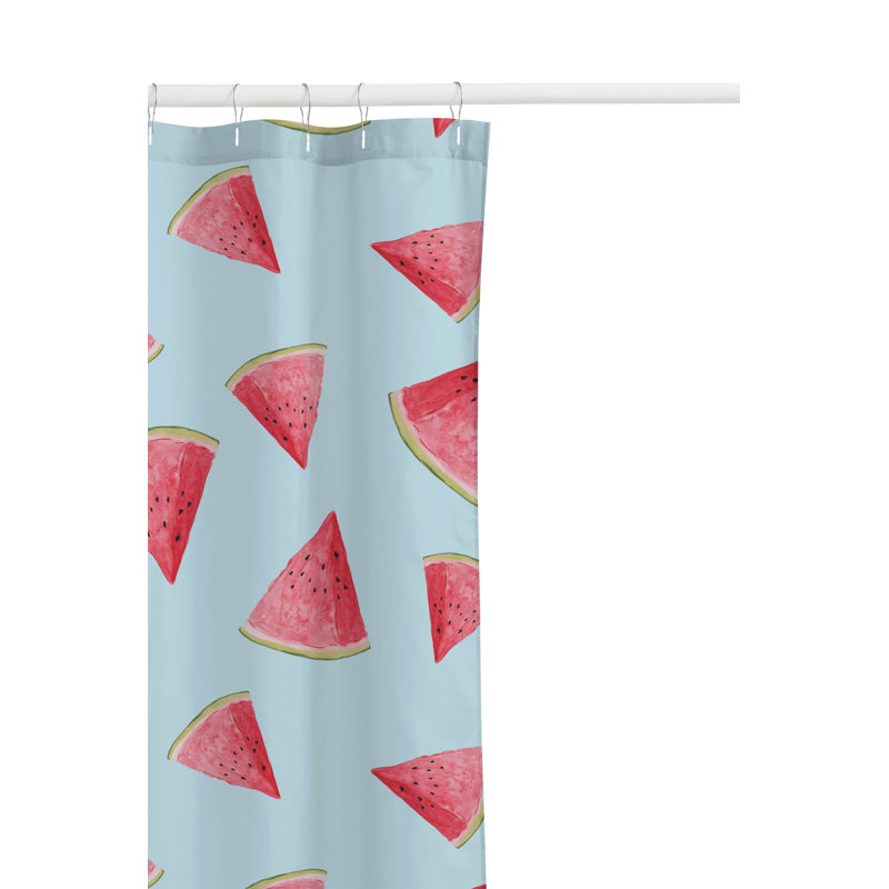 Summer Lemon Ultra-Thin Lightweight Shower Curtain, Cloud Blue/Red Geometric
