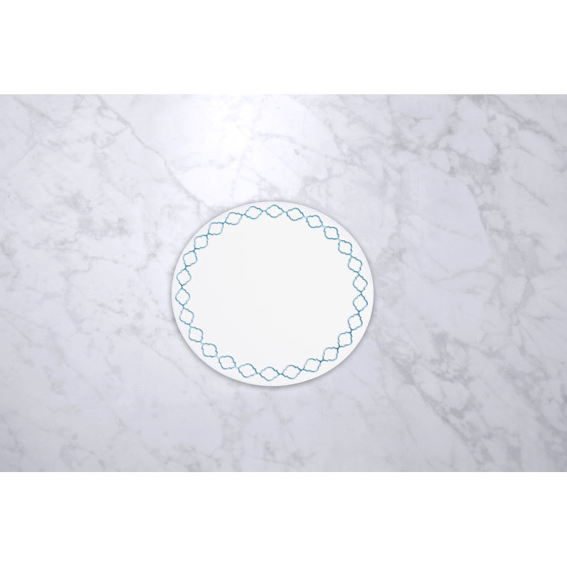 VIDA Round Embroidered Quatrefoil 15.5" Round Placemats, Blue