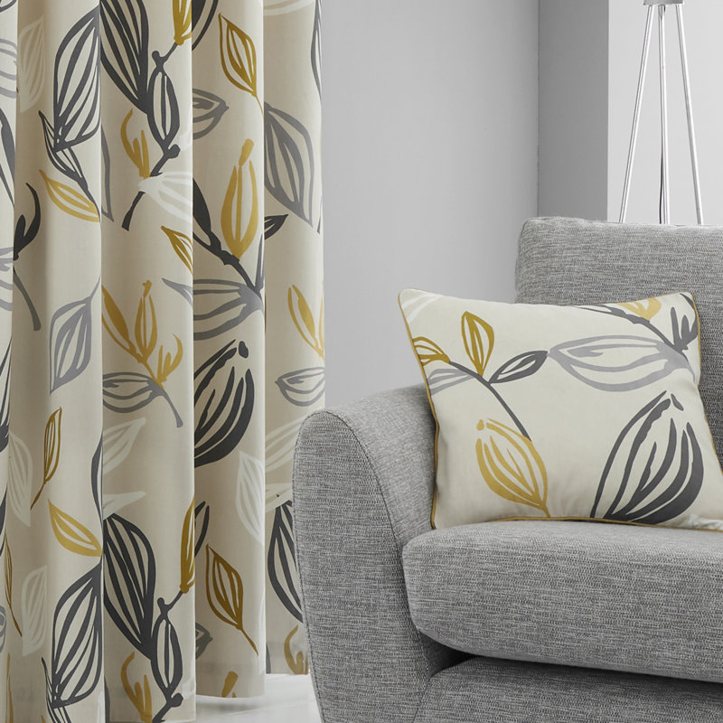 Ensley Floral Square Cushion, Ochre Yellow, Polyester/Polyfill