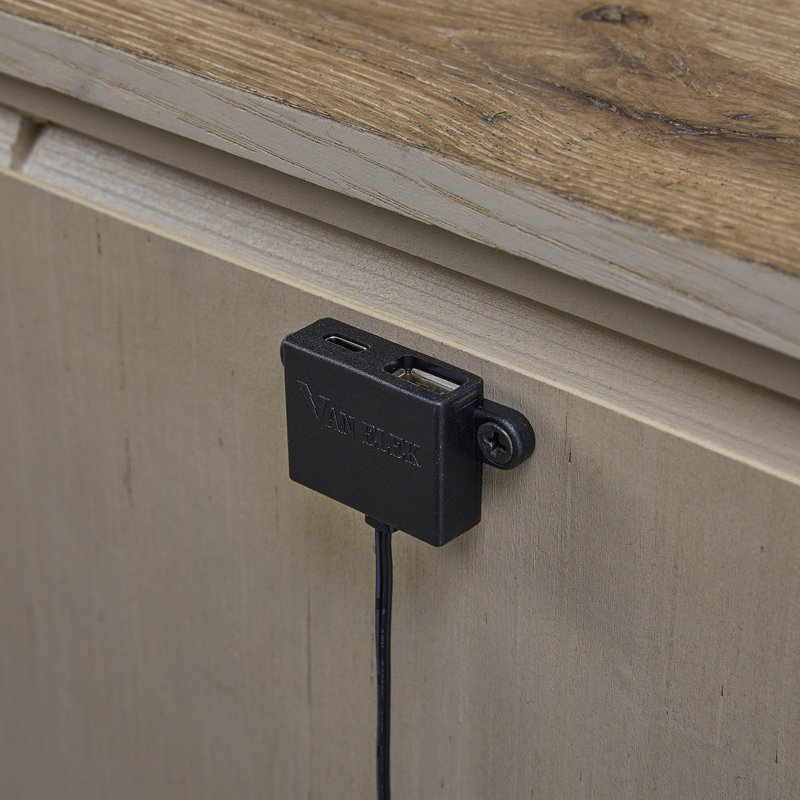 Table de chevet gauche avec chargement USB et tiroirs doublés de feutre