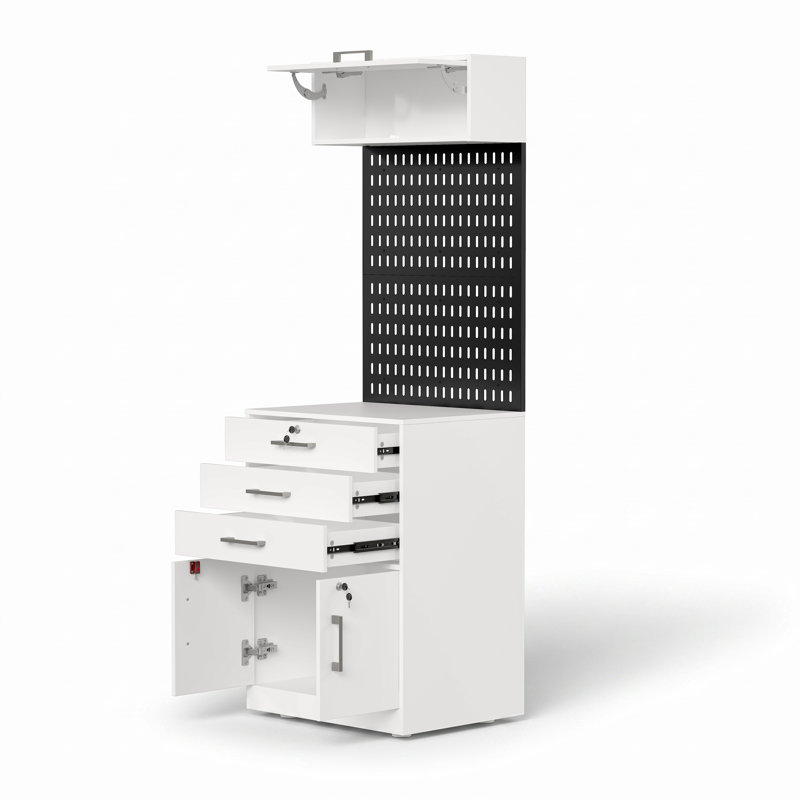 Printer Stand Set with Pegboard – 2 Units, Lockable Drawers & Cabinet, Wheels