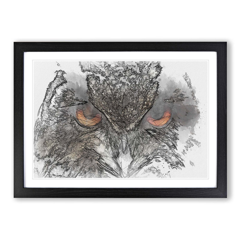 Great Horned Owl in Abstract - Picture Frame Graphic Art Print, Black Framed, 62cm H x 87cm W x 2cm D
