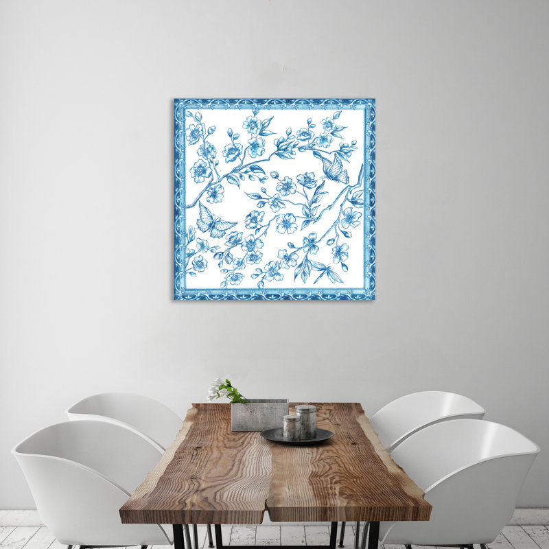 «Chinoiserie Tile: Butterflies & Blossoms On White», reproduction sur toile tendue, H 24 po x l 24 po x P 1,5 po