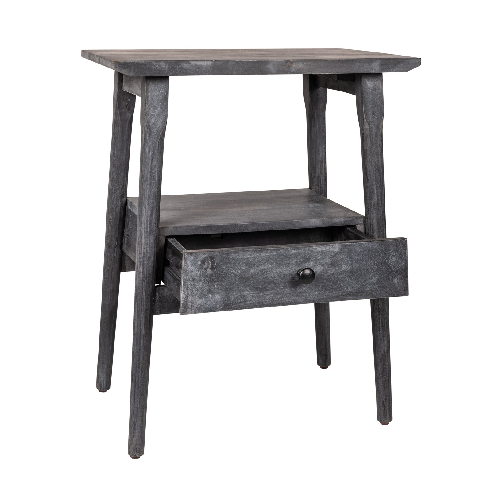Akio 1 - Drawer Solid Wood Nightstand, Black