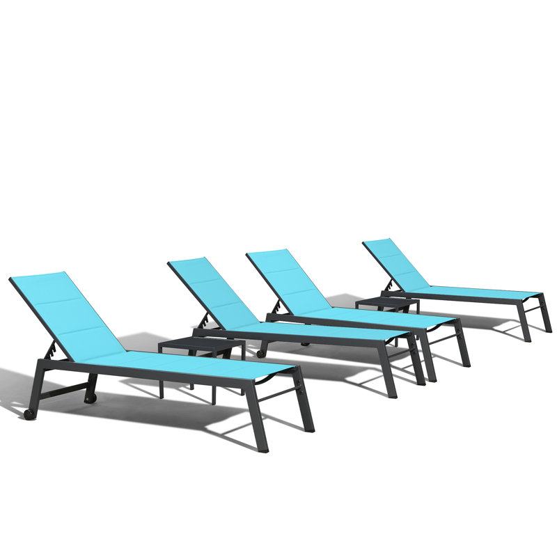 Ensemble de chaises longues inclinables 83,45 po, Bleu
