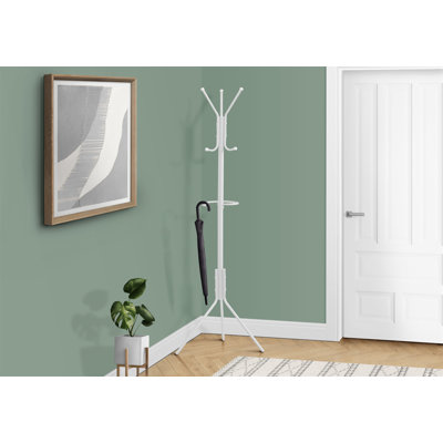 Portemanteau, portemanteau, autoportant, barre suspendue, 6 crochets, vestibule, h 68 po, chambre à coucher, métal blanc, contemporain, moderne